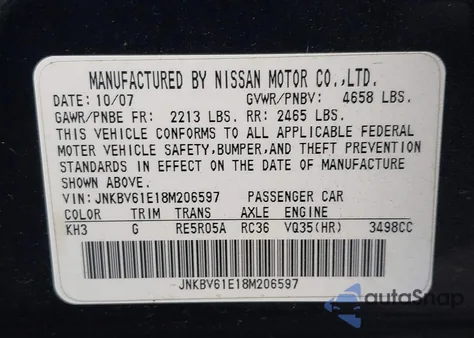 2008 Infiniti G35 Journey z USA, uszkodzony, nr VIN JNKBV61E18M206597